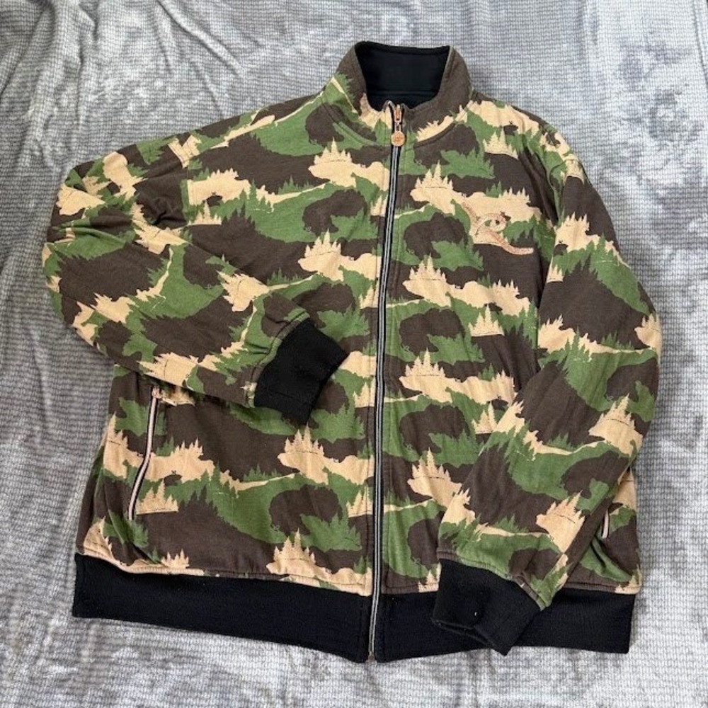 Rocawear Code of Apparel Camo Bear Forest Reversible Jacket Mens XXL Green